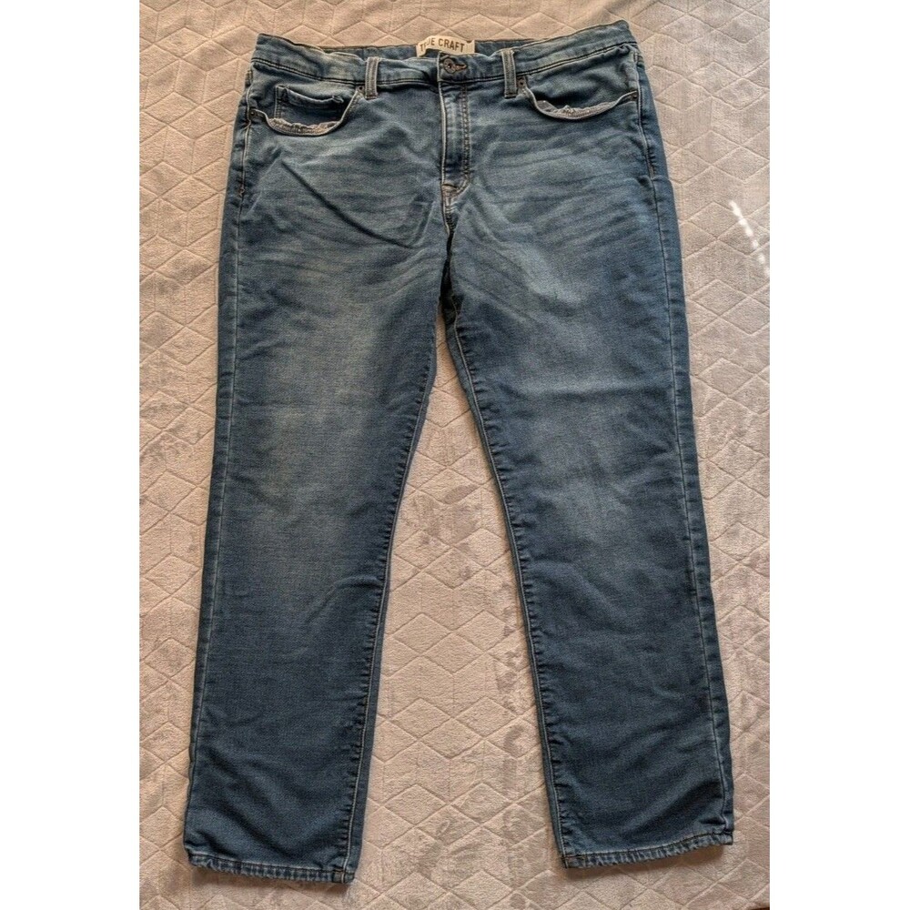 True Craft Men's Blue Jeans 38x30 Slim Fit Straight Leg Denim Pants